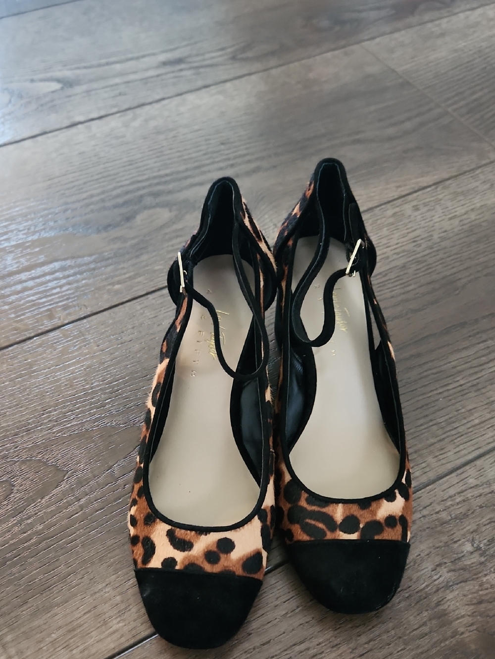 Leopard Print Women's Slingback Flats - Black & Brown Sz 6
